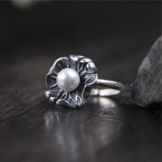 Women's Thai Sier Court Artistic Vintage Lotus Rings