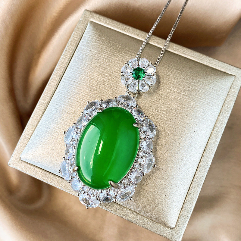 Sheng Copper Sole Gold Plated Fluorescent Green Chalcedony Jewelry Set