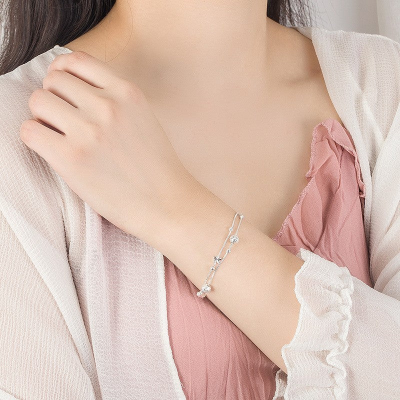 Sier Hand Butterfly Female Dull Polish Bead Bracelet