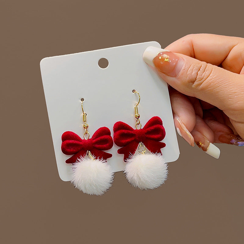 Wine Red Flocking Elegant Atmosphere Bow Rose Earrings