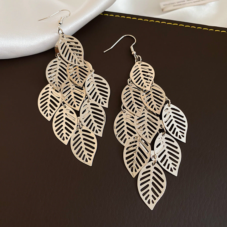 Sier Needle Matte Ear Hook Diamond Design Tassel Light Luxury Earrings