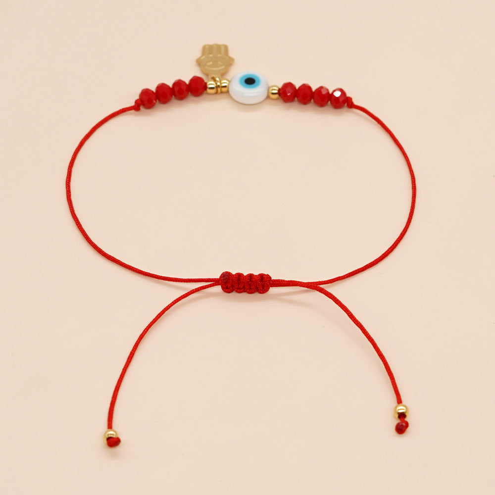 Bracelets en perles pour femmes, yeux en verre, étiquette de paume en cristal