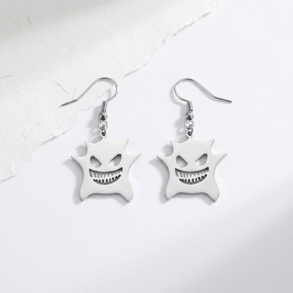 Suite Stainless Steel Grimace Eardrops Sweet Cool Style Niche Clavicle Jewelry Set