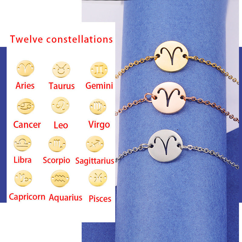 Simple Fashion Constellation Mirror Stainless Steel Round Bracelets