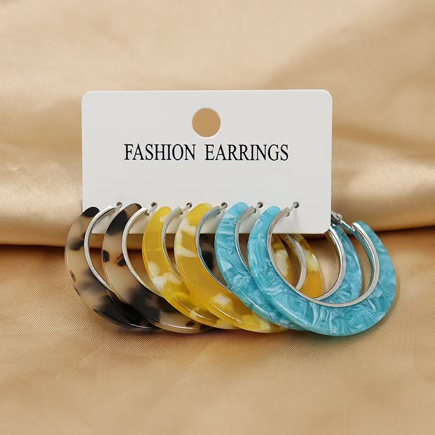 Cellulose Acetate Sheet Shaped Round Female Exaggerated Face Small Earrings