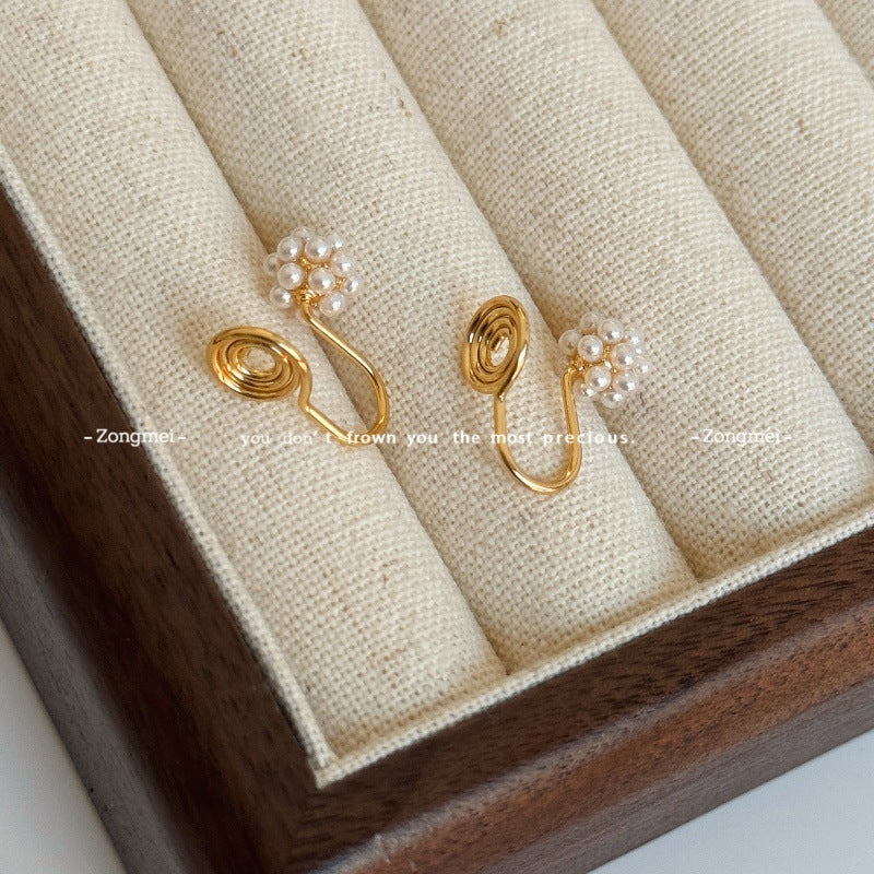 Needle French Pearl Small Bean Female Retro Ear Clip