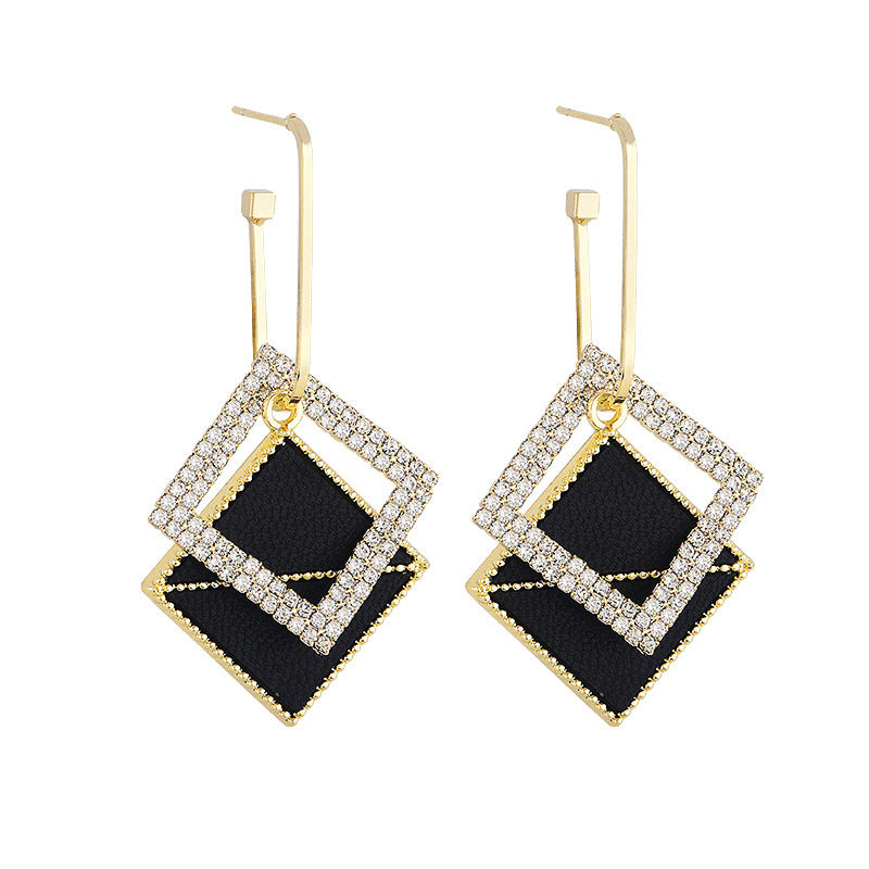 Sier Geometric Square Atmospheric Double Rectangle High-key Dignified Earrings