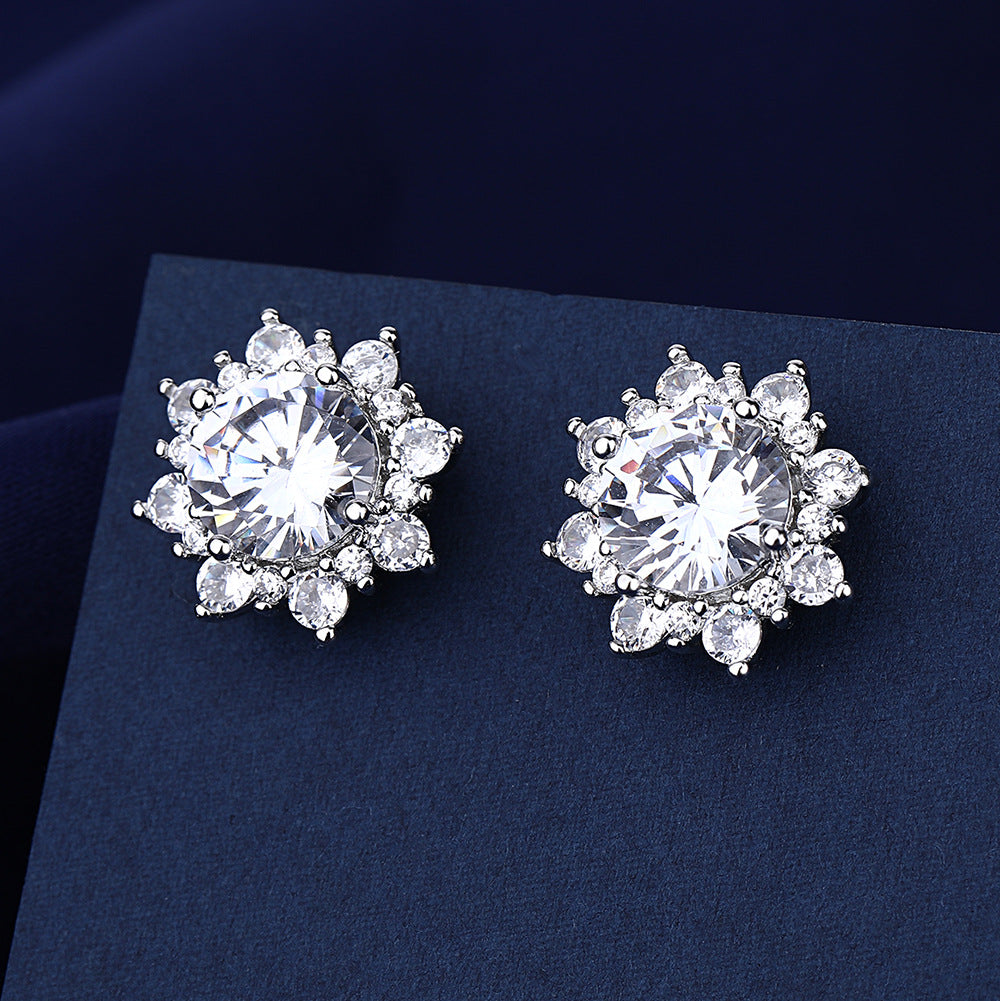 Boucles d'oreilles tournesol 2 carats Moissanite pour femmes, tempérament à la mode