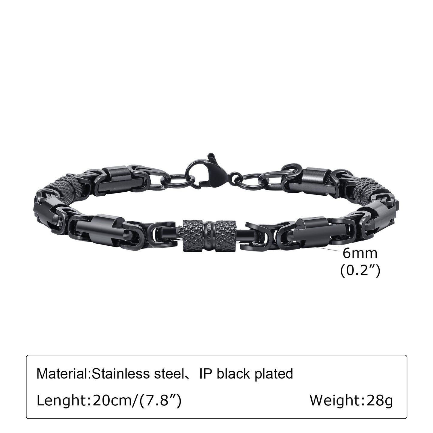 Men's Stainless Steel Byzantine Handmade Chain Room Electric Black Bracelets