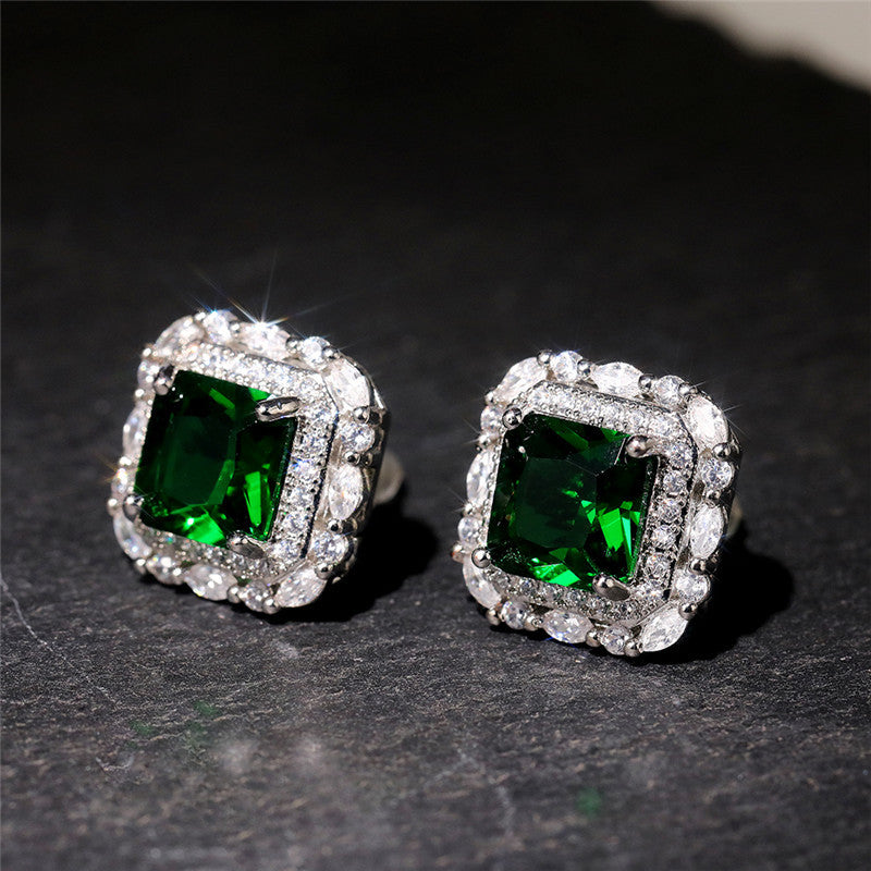 Attractive Shi Vintage Emerald Square Ear Earrings