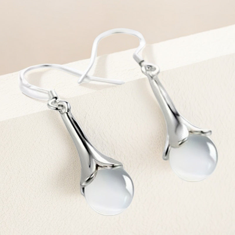 Women's Fashion Fashionable Flower White Opal Lengthened Earrings