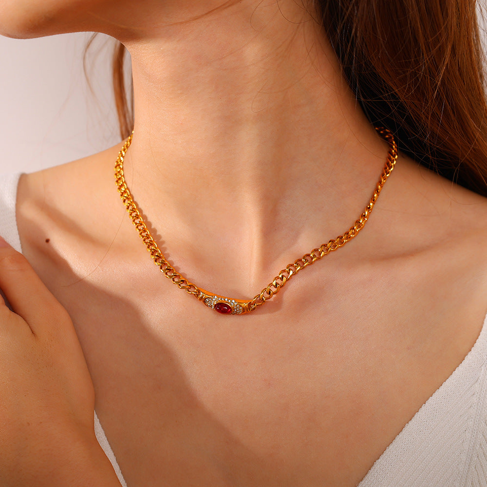 Inlaid Opal Retro Style Geometric Clavicle Necklaces
