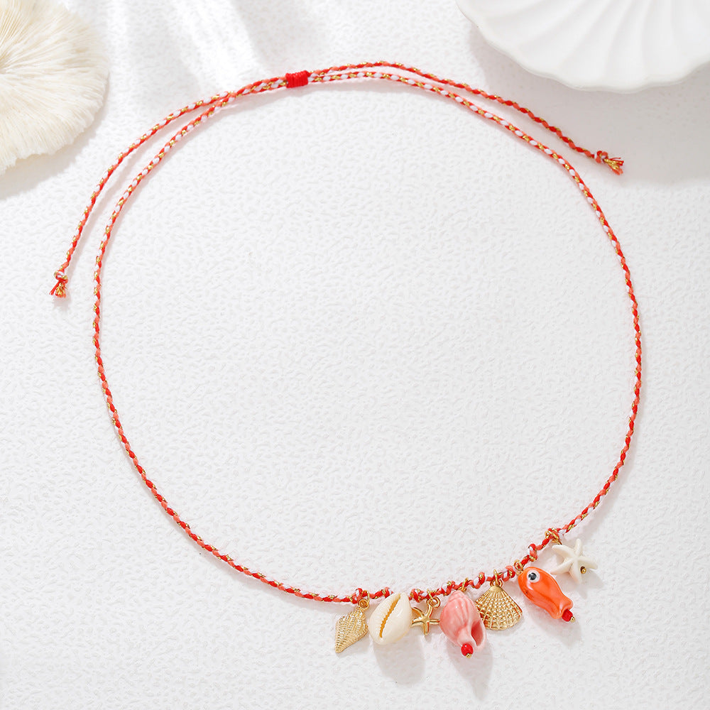 Summer Ocean Shell Dolphin Dopamine Ceramic Fish Colorful Ropes Necklace