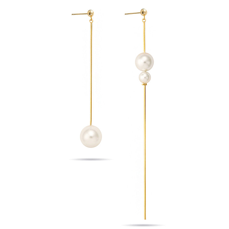 Sier Octagonal Snake Shell Pearl Tassel Fashion Korean Stud Earrings