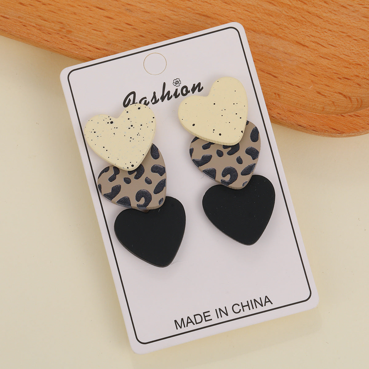 Leopard Print Clay Texture Love Heart Earrings