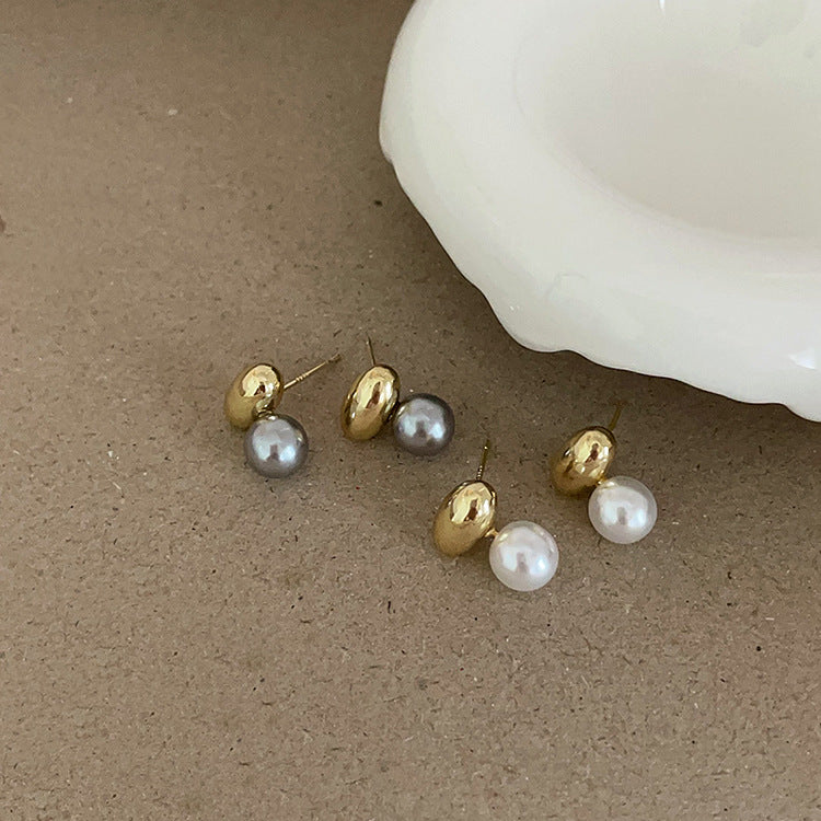 Beans Metal Pearl Female Design Sense Earrings