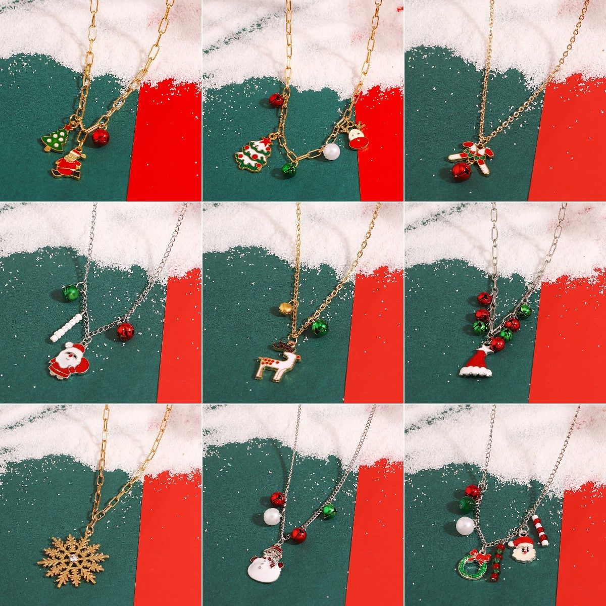 Oil Cartoon Pendant Metal Snowflake Bell Candy Sweater Necklaces