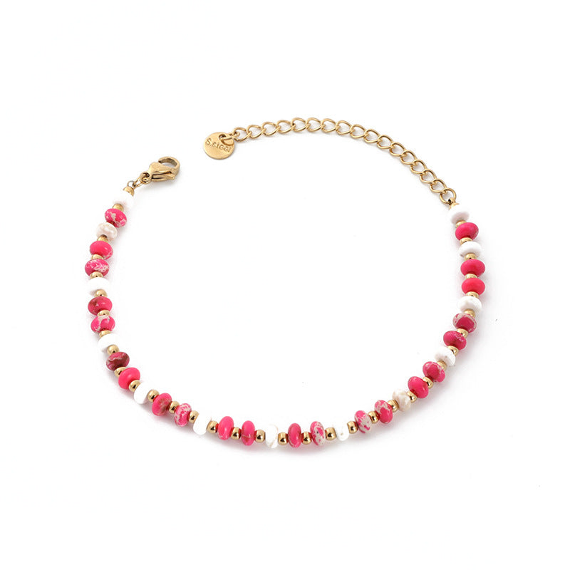 Women's Popular Freshwater Pearl Natural Stone Stainless Steel Electroplated Real Gold Bracelets