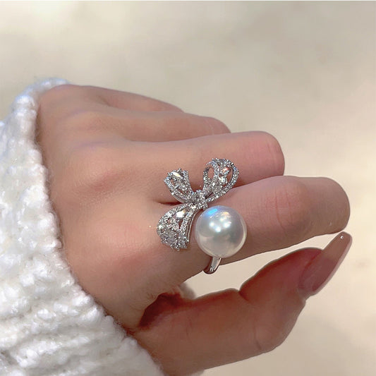 Women's Luxury Minority Diamond Bow Comparable To Open-end Ring