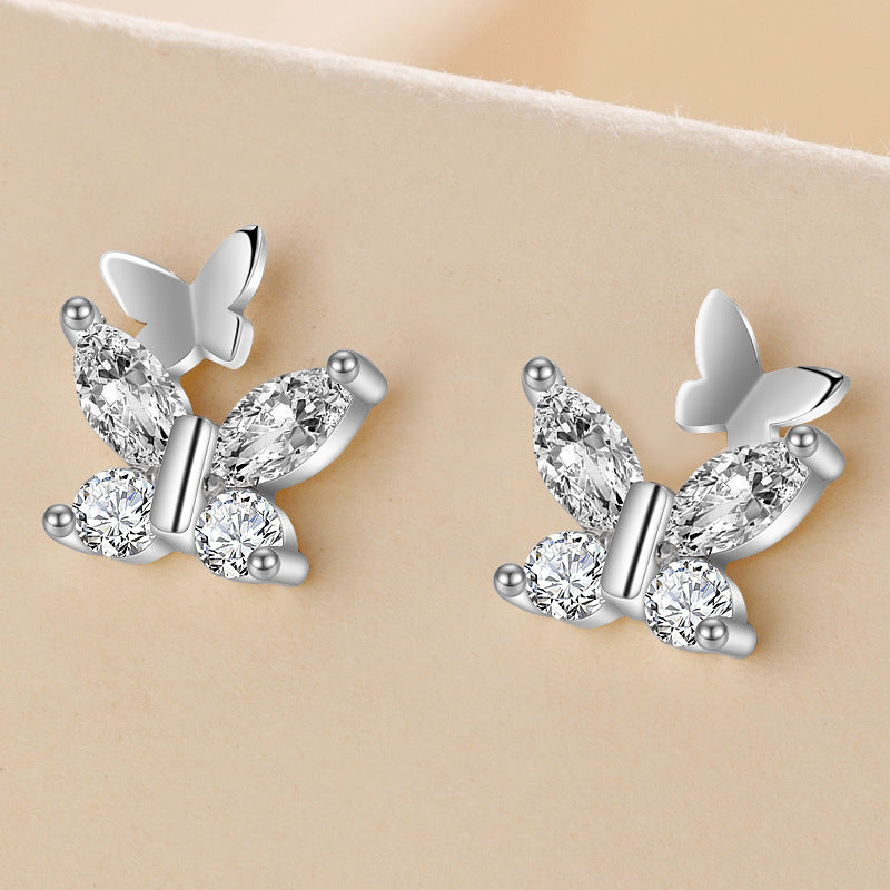 Sier – boucles d'oreilles simples et fraîches en Zircon, Double papillon