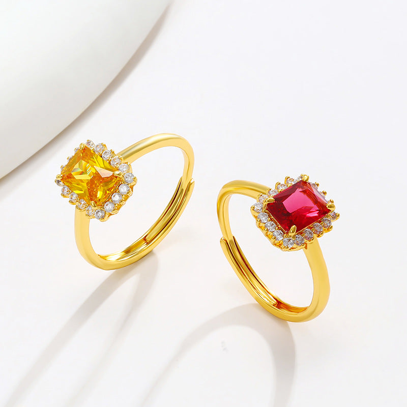 Jewelry Imitation Colored Gems Series Square Temperament Retro Affordable Rings