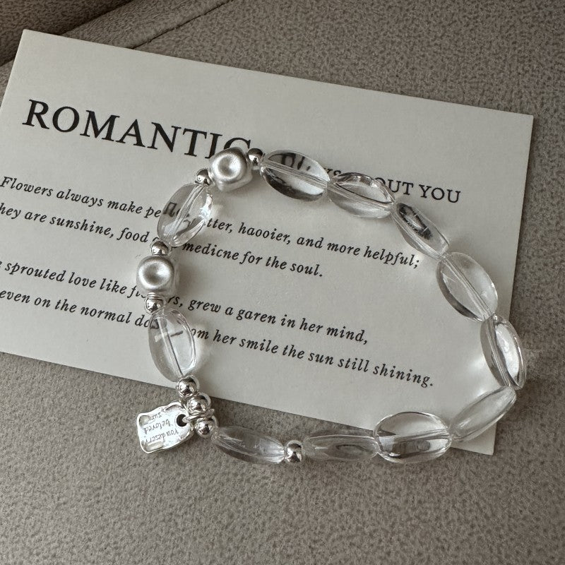 Sterling Sier Korean Style Niche Design White Crystal Fashion Elastic Bracelet