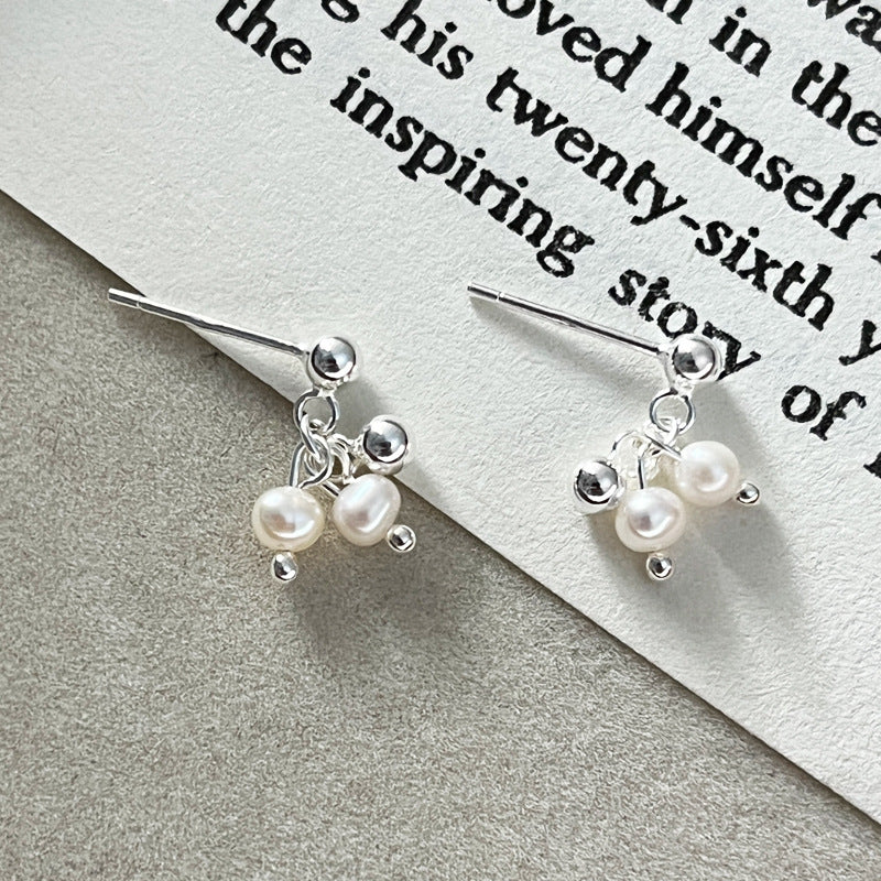 Women's Sterling Sier Natural Pearl Ball Beads For Simple Gentle Sweet Rings