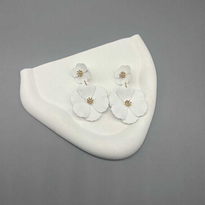 Women's Sky Color Painted Flowers Detachable Eardrops Stud Earrings