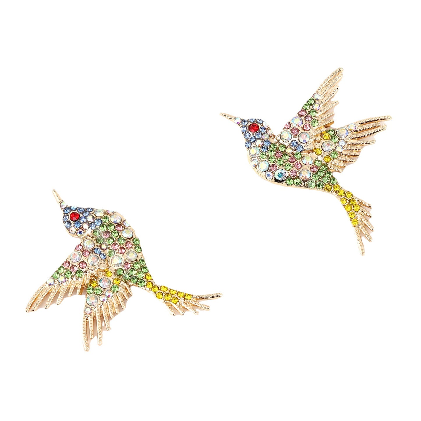Creative Design Fashion Exaggerated Cute Bird Gold Inlaid Colorful Earrings