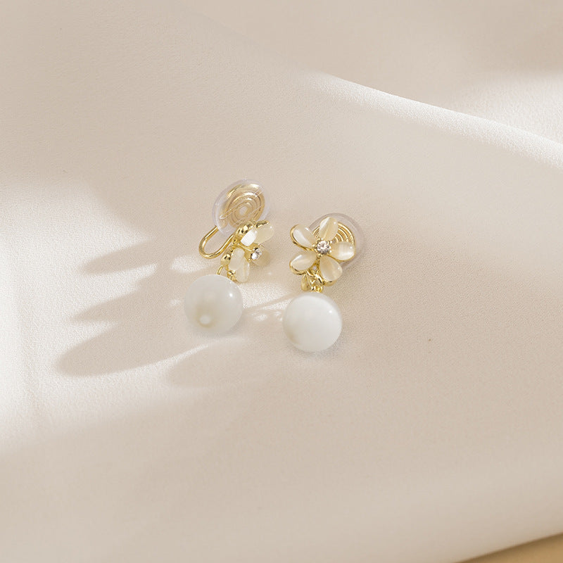 Temperament French Entry Lux Opal Flower Premium Mosquito Ear Clip