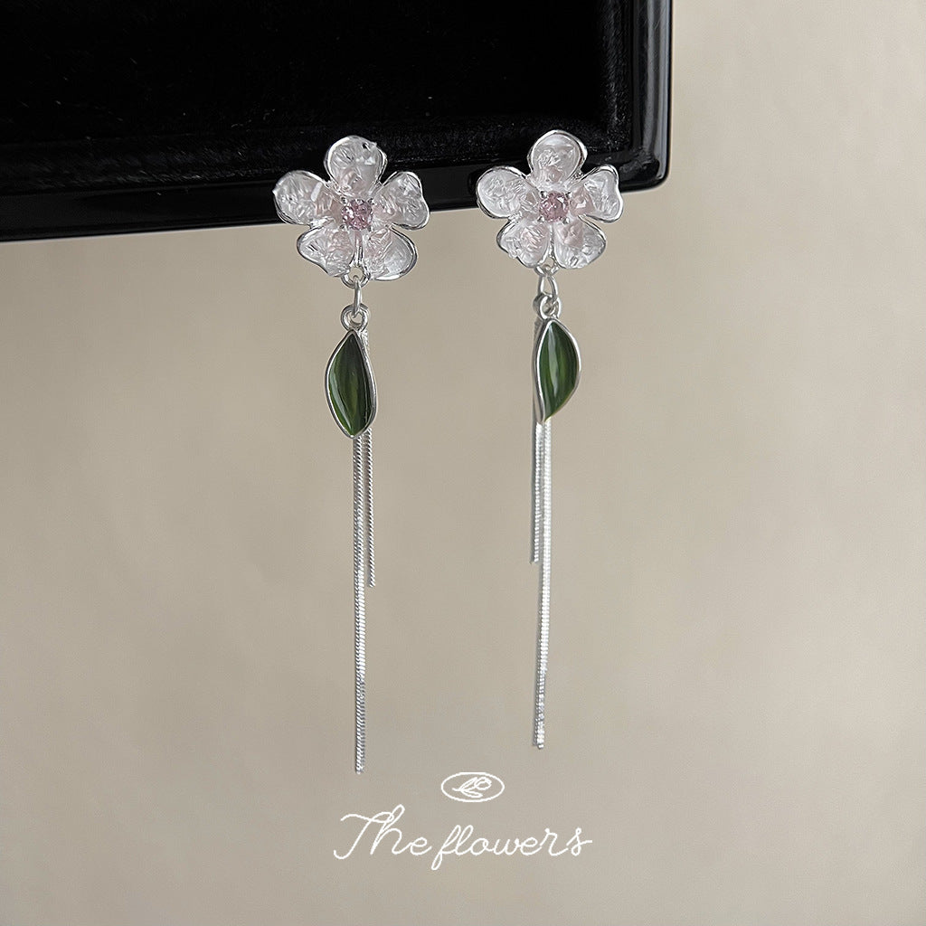 Zircon Glass Crystal Fresh Long Sweet Tassel Flowers Earrings