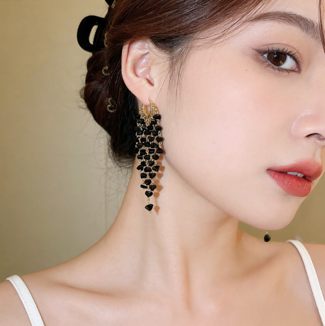 Women's Style High-grade Sier Needle Black Butterfly Stud Earrings