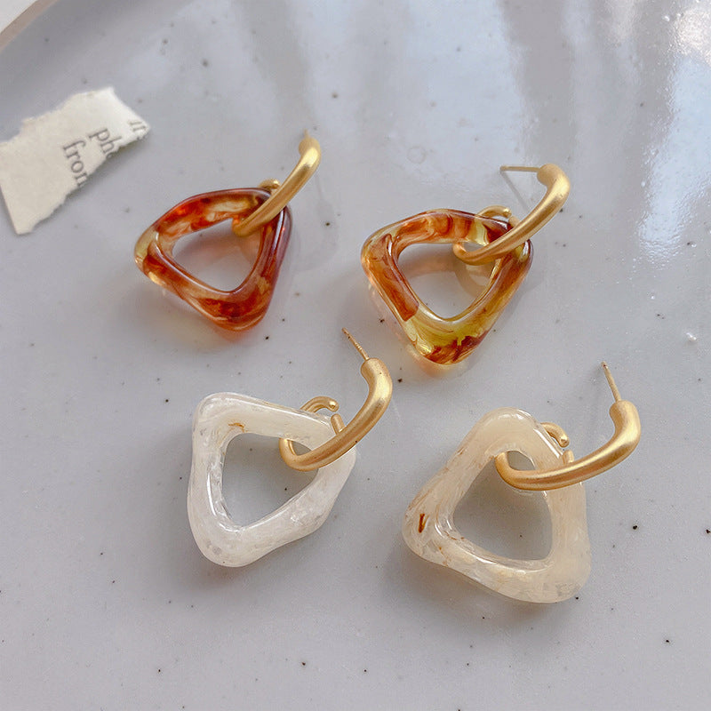 Boucles d'oreilles rétro Triangle ambre irrégulier, aiguille Sier pour femmes