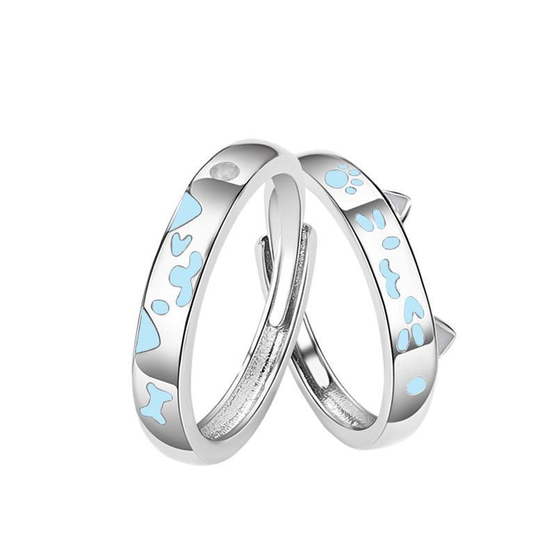 Happy Cat Couple Luminous Light Luxury Temperament Design Sense Rings