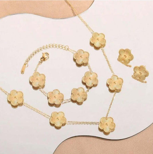 Stainless Steel Waterproof Color Retaining Lucky Parthenocissus Grass Flower Jewelry Set