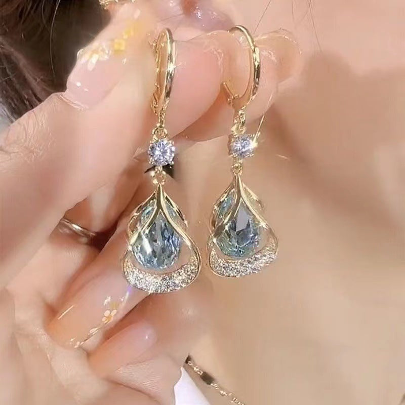 Palace Style High-grade Purple Crystal Drop-shaped Simple Generous Earrings