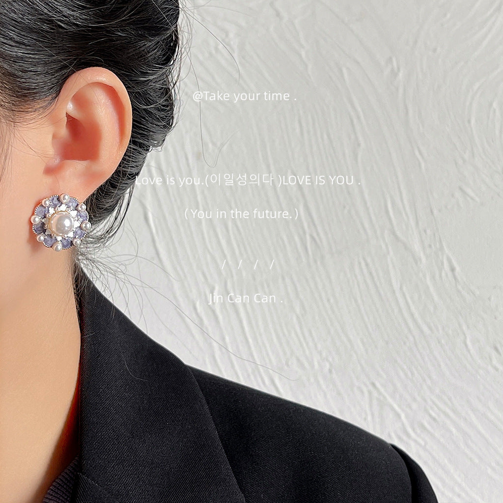 Sier-plated Needle Plated Drip Glazed Purple Stud Earrings