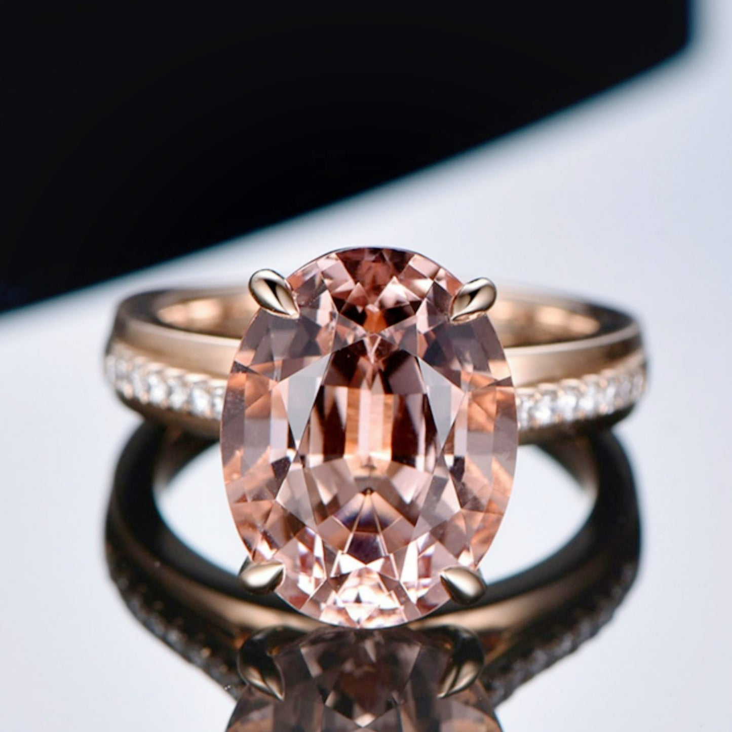 Natural Morganite Temperamental Popular Gold Plated Orange Pink Rings