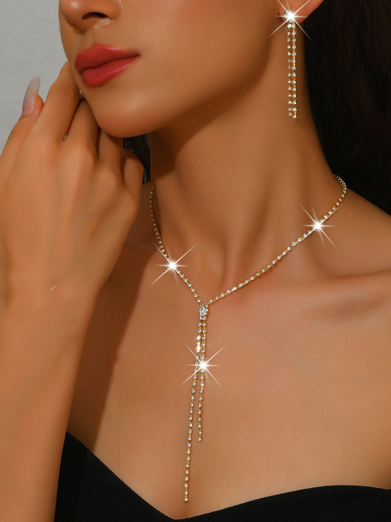 Delicate Super Shining Crystal Ear Clip Bridal Wedding Dress Formal Necklaces
