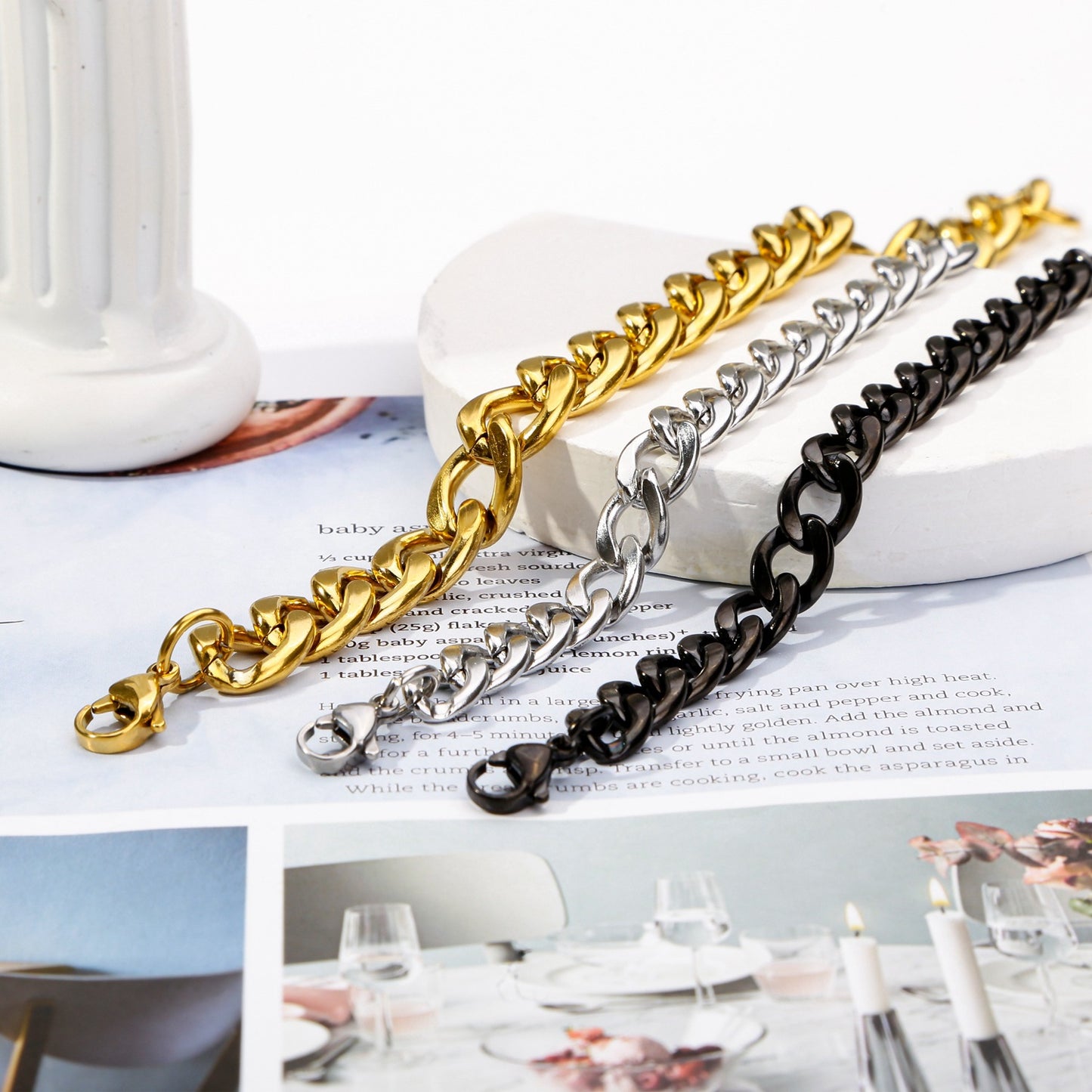 Classic Stainless Steel Gold Sier Black Bracelets