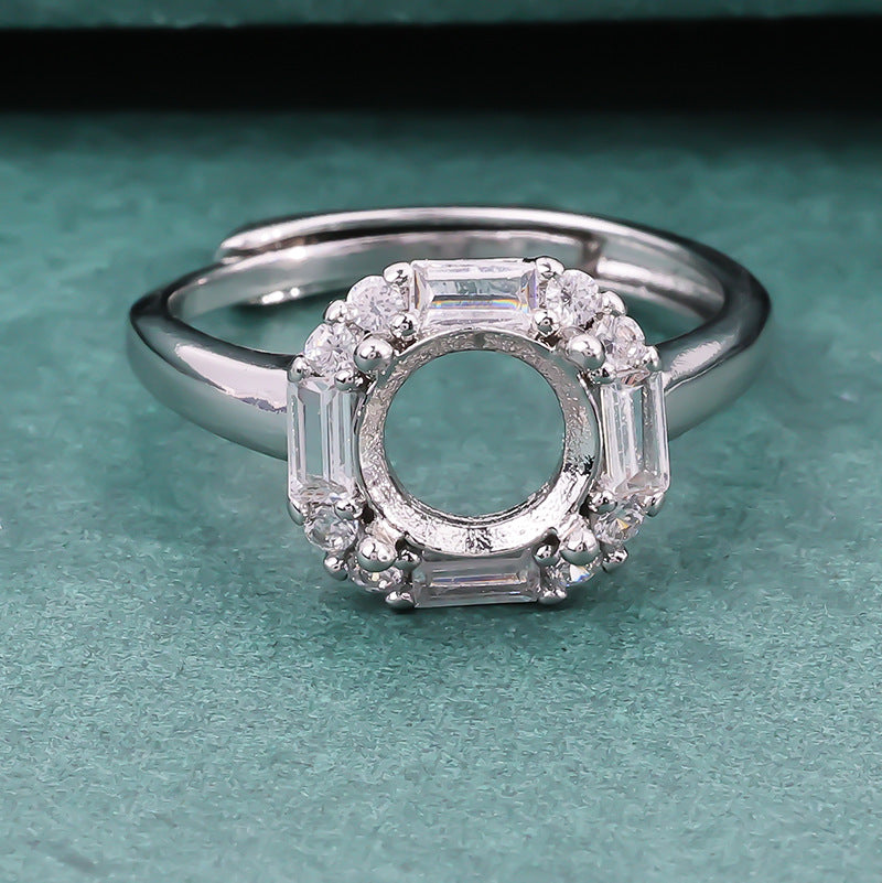 Frame Inlaid Round Pointed Bottom Chinese Diamond Personality Rings