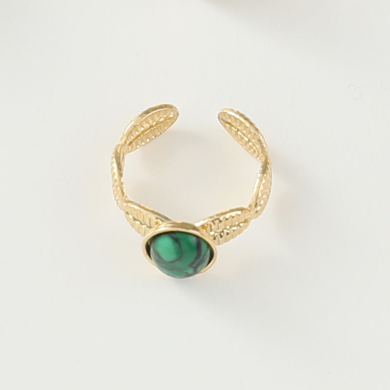 Stainless Steel Ladies Natural Stone Turquoise Shank Retro Ring