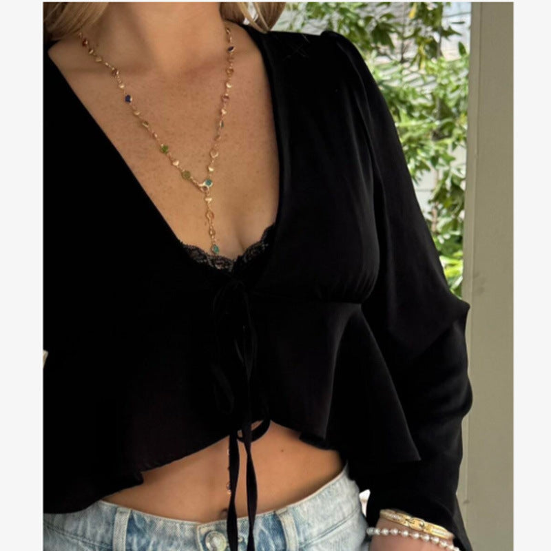 Women's Elegant Colorful Crystal Metal Clavicle Chain Necklace