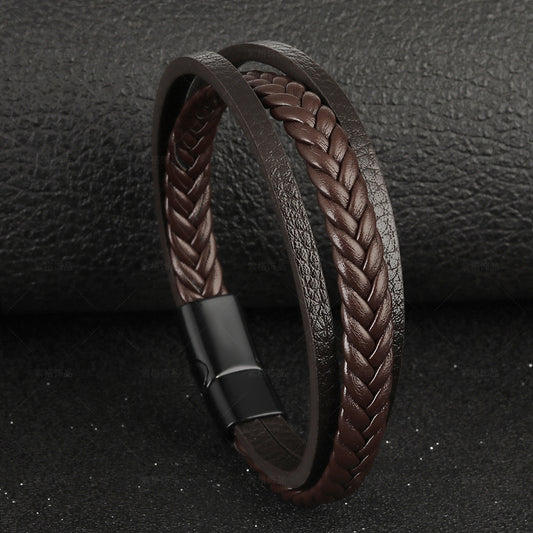 Herren-Armbänder im Vintage-Lederseil mit geflochtenem Ethno-Stil