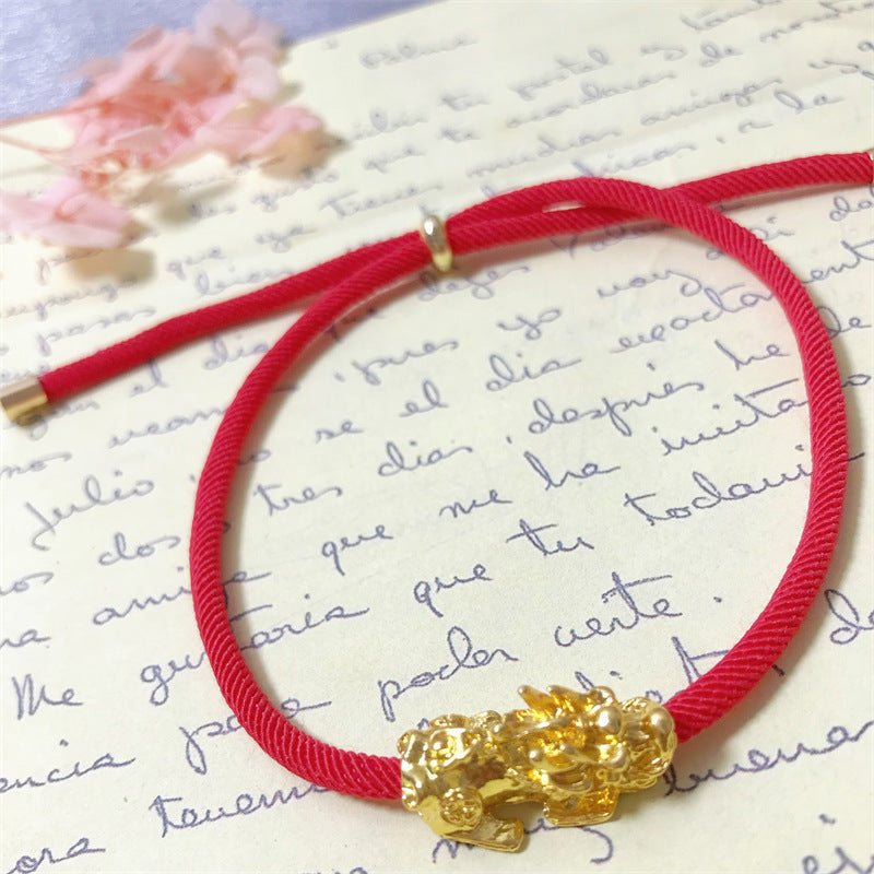 Simple Red Rope Gold-plated Lucky Beads Bracelets