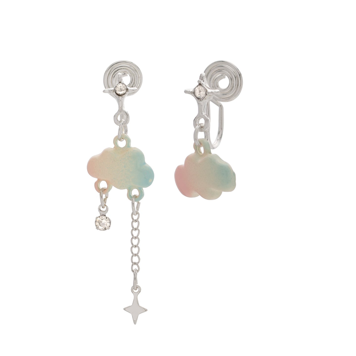 Fantasy Gradient Colored Clouds Cute Rhinestone Star Chain Gentle Ear Clip