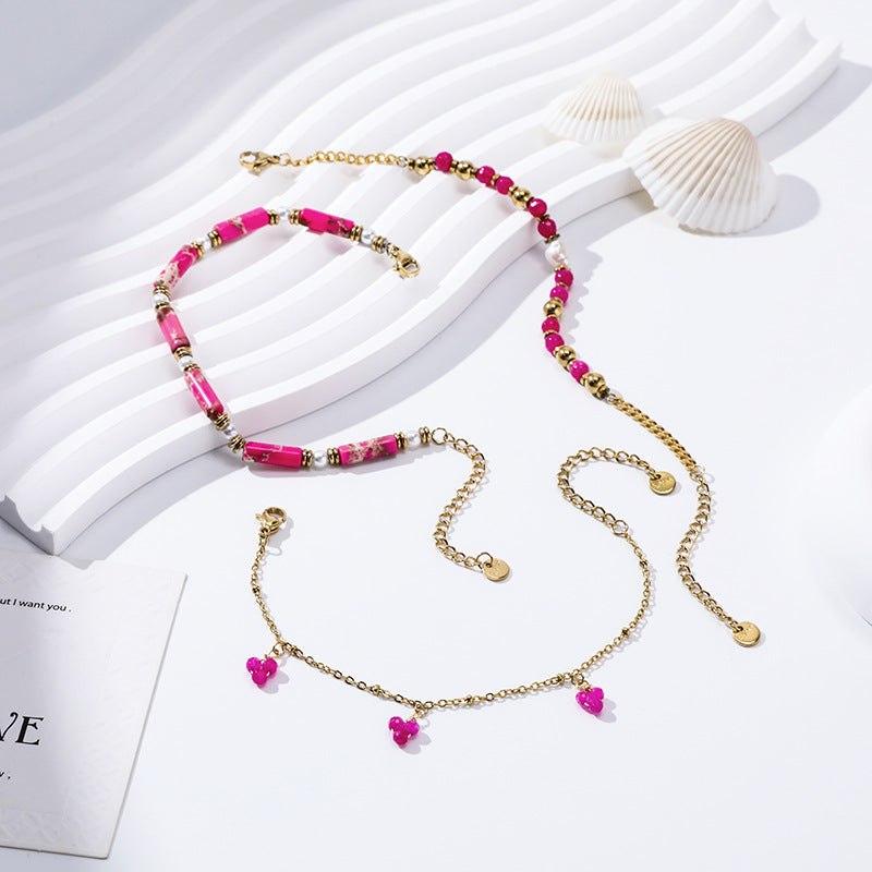 Women's Popular Freshwater Pearl Natural Stone Stainless Steel Electroplated Real Gold Bracelets