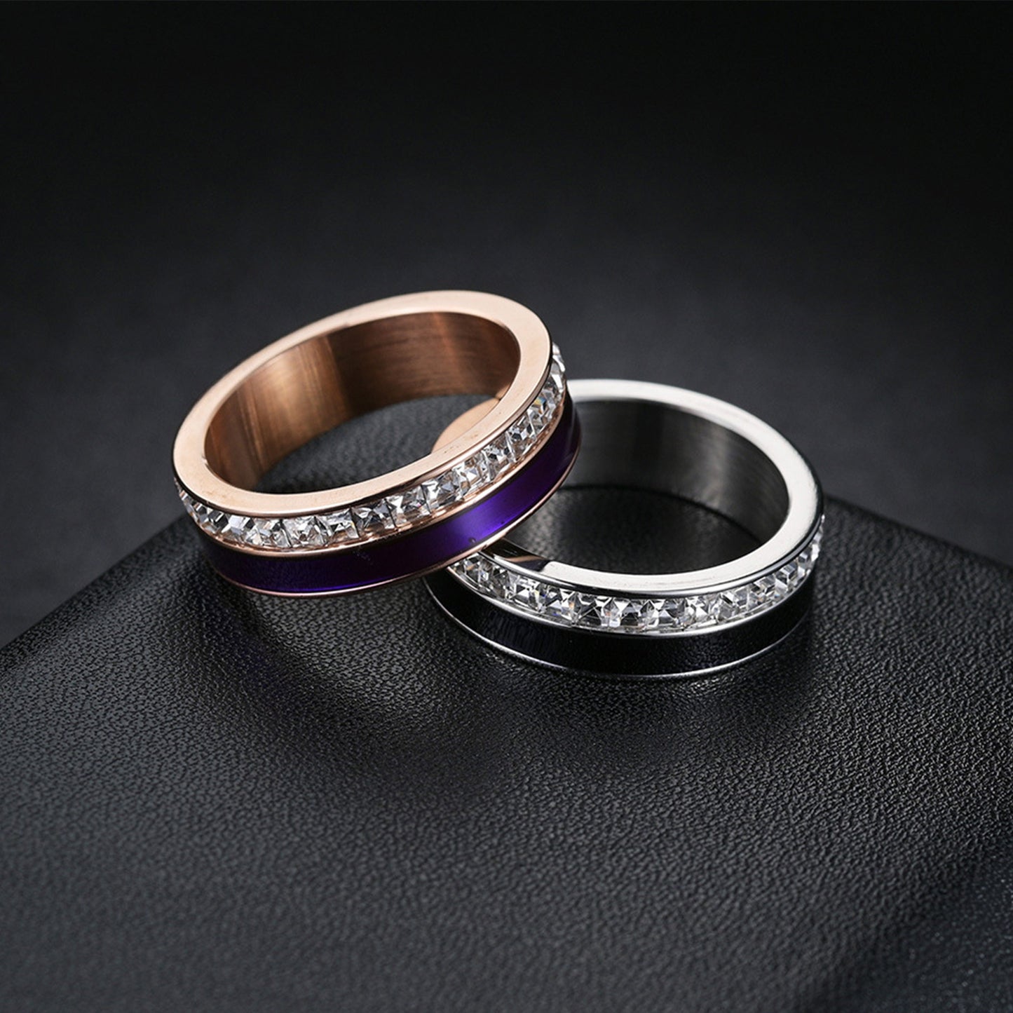 Women's Inlaid Square Diamond Drop Oil Titanium Steel Couple Wide Rings