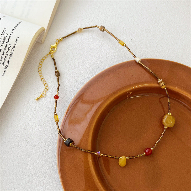 Agate Bead Fashion Advanced Titanium Steel Necklace