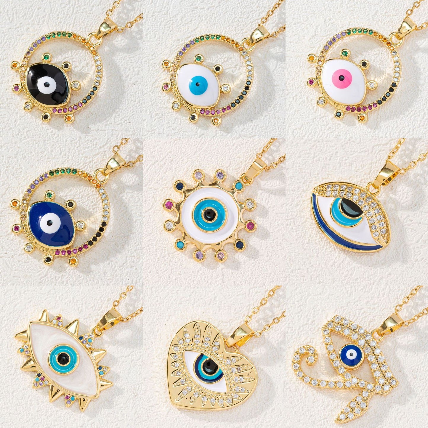 Women's Color Zircon Dripping Devil's Eye Brass Necklaces